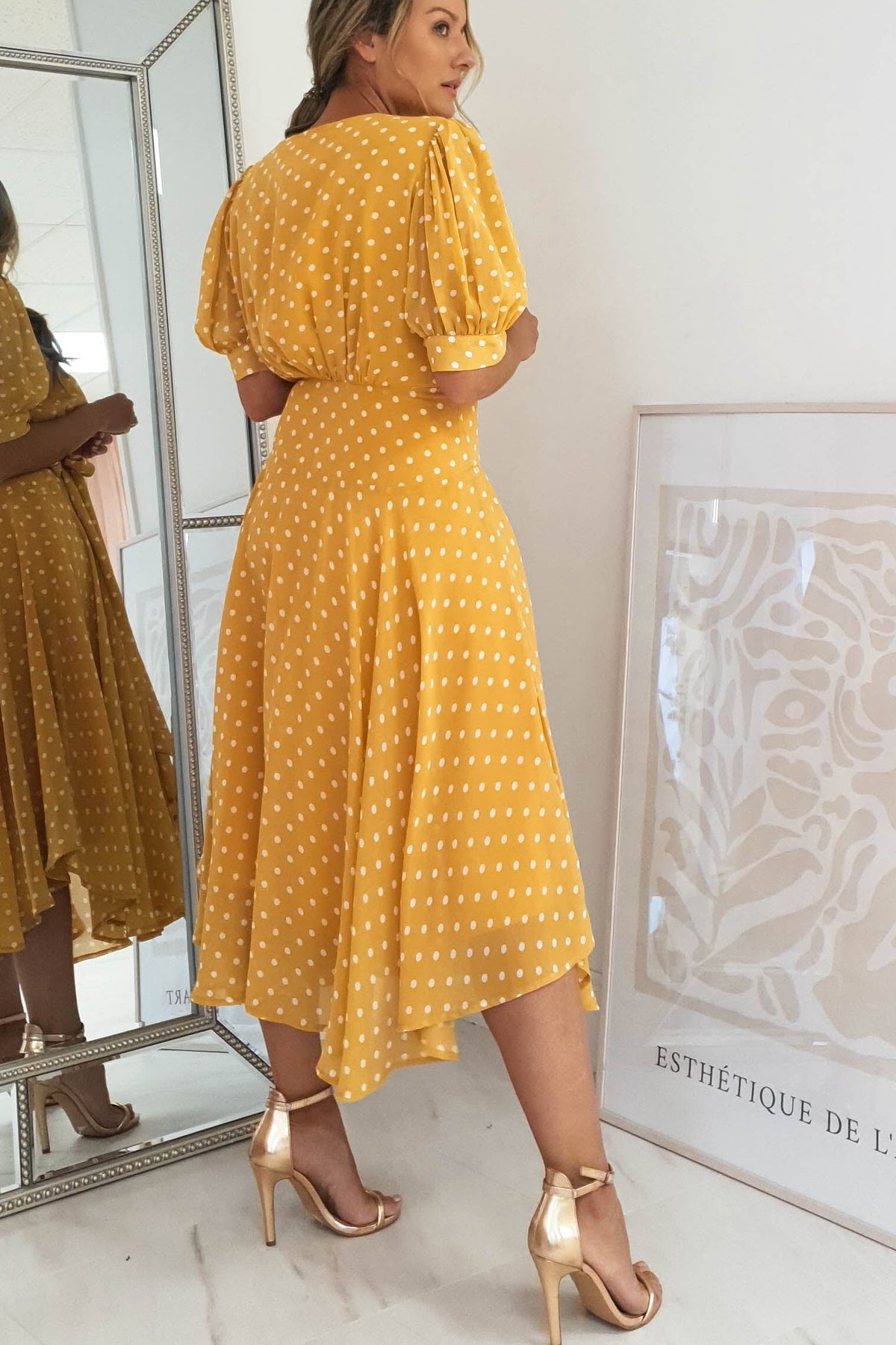Andrea Polka Dot Midi Dress | Mustard-Oh Hello Clothing