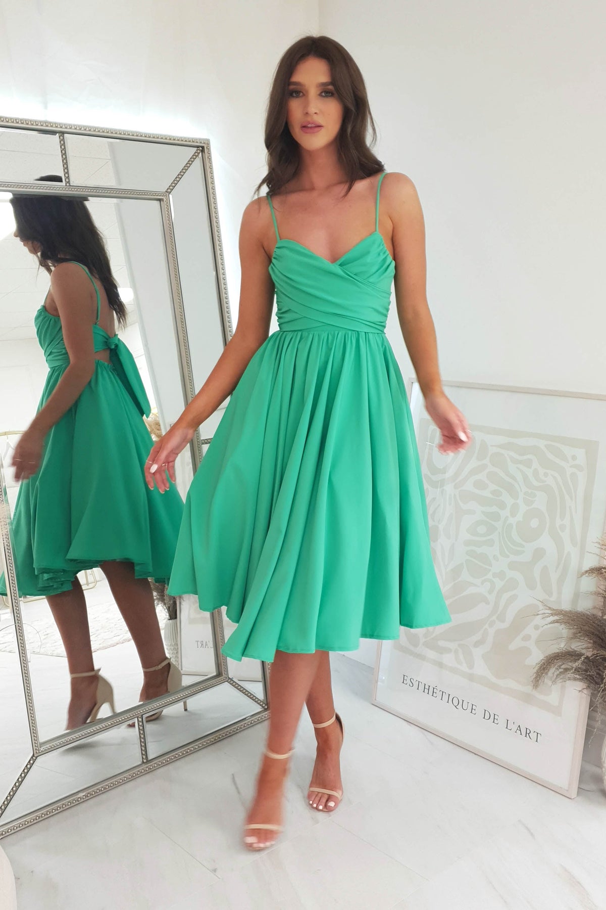 *DONE Erinna Skater Midi Dress | Green-Oh Hello Clothing