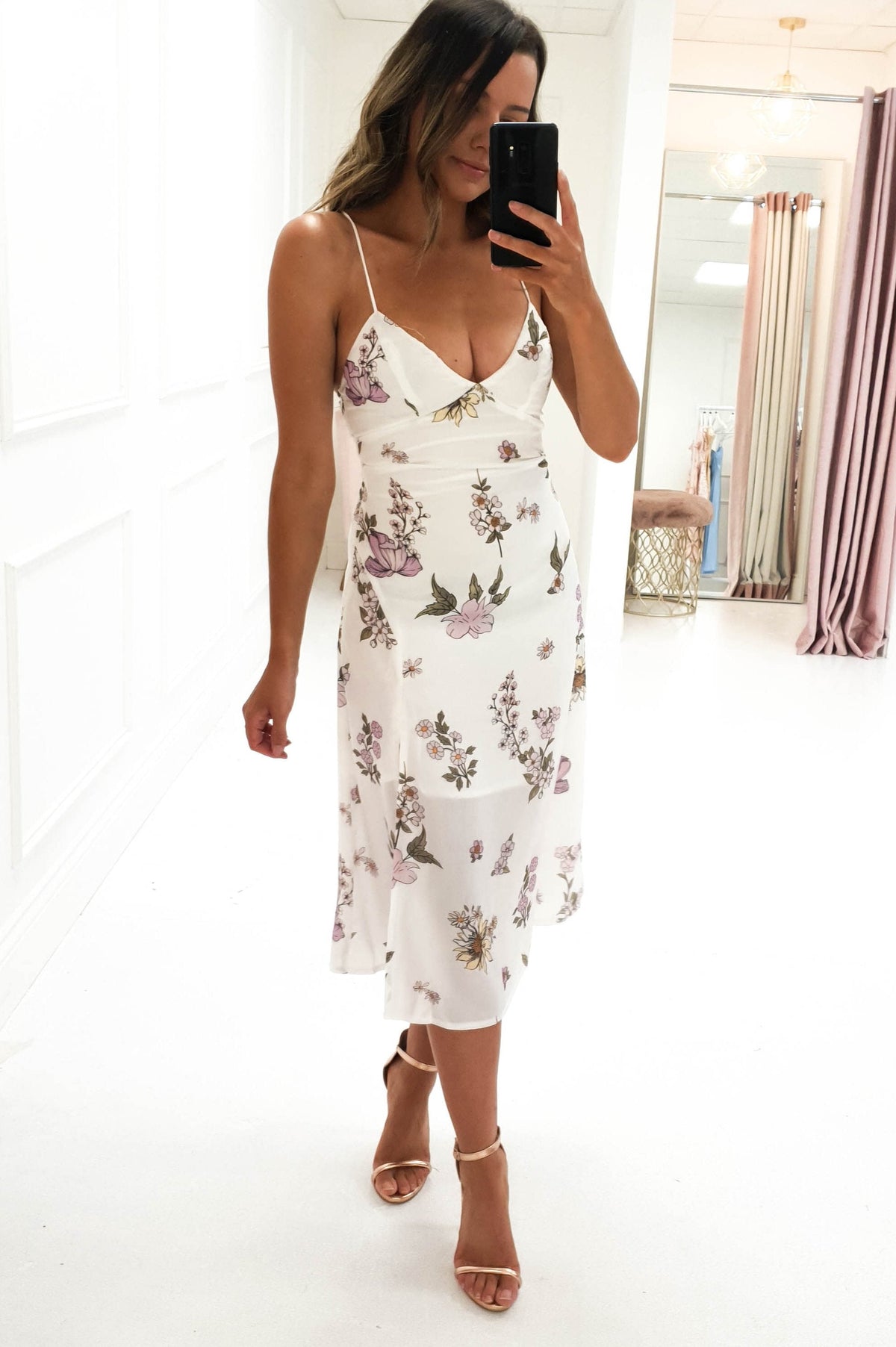Dayna Floral Midi Dress-Oh Hello Clothing