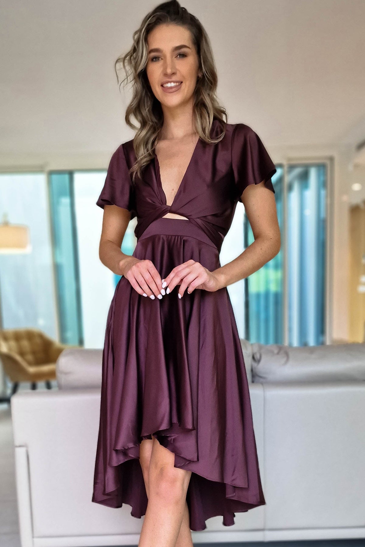 Maleri Satin Midi Dress | Chocolate-Oh Hello Clothing