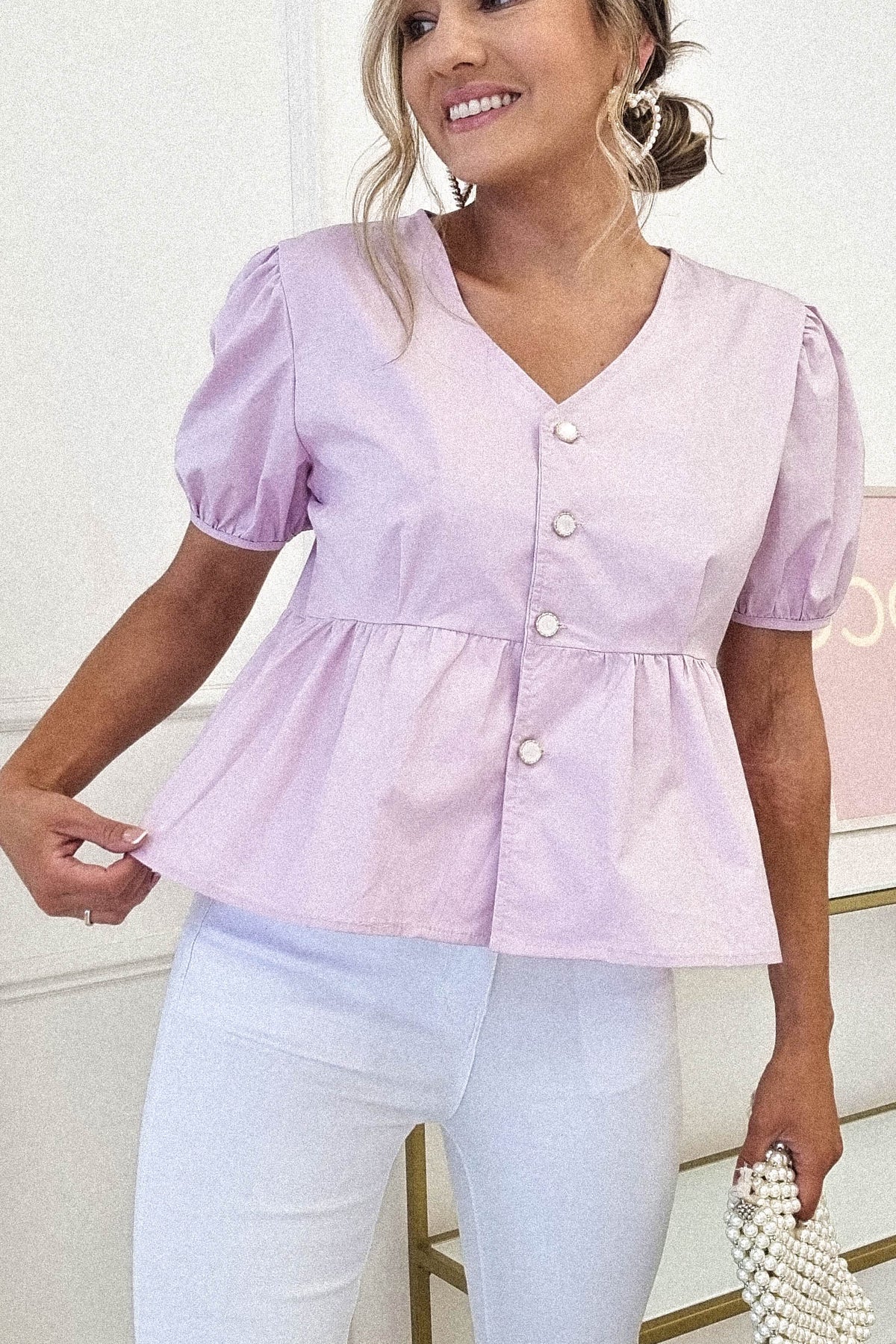 Minnie Bow Detail Blouse | Lilac-Oh Hello Clothing