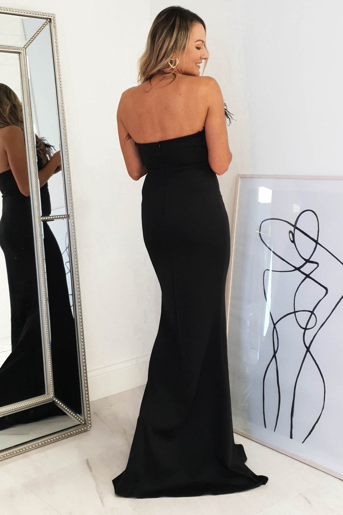 Nalani Feather Detail Gown | Black-Oh Hello Clothing