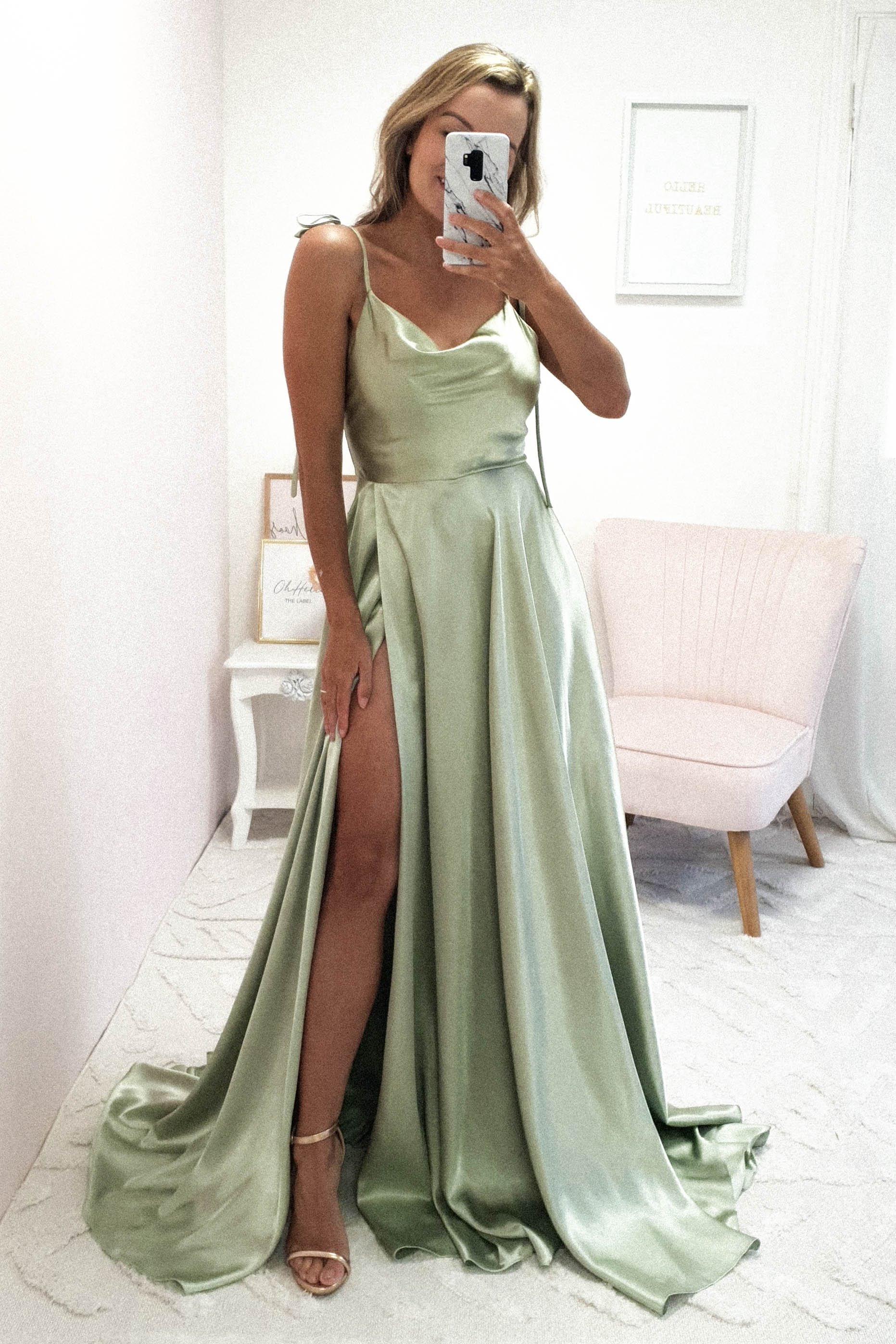 Anna Cowl Neckline Gown | Sage | Debs & Prom | Formal Gown | Oh Hello Clothing