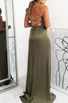 Cally High Slit Corset Gown | Olive | Debs & Prom | Formal Gown | Oh Hello Clothing