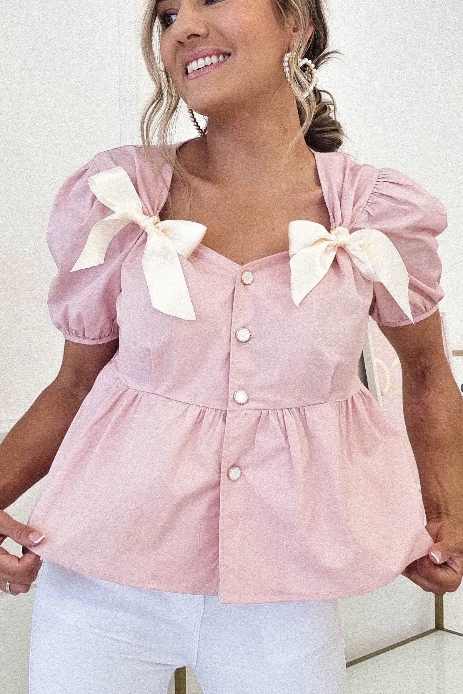 Minnie Bow Detail Blouse | Pink | Oh Hello Clothing | Oh Hello Clothing