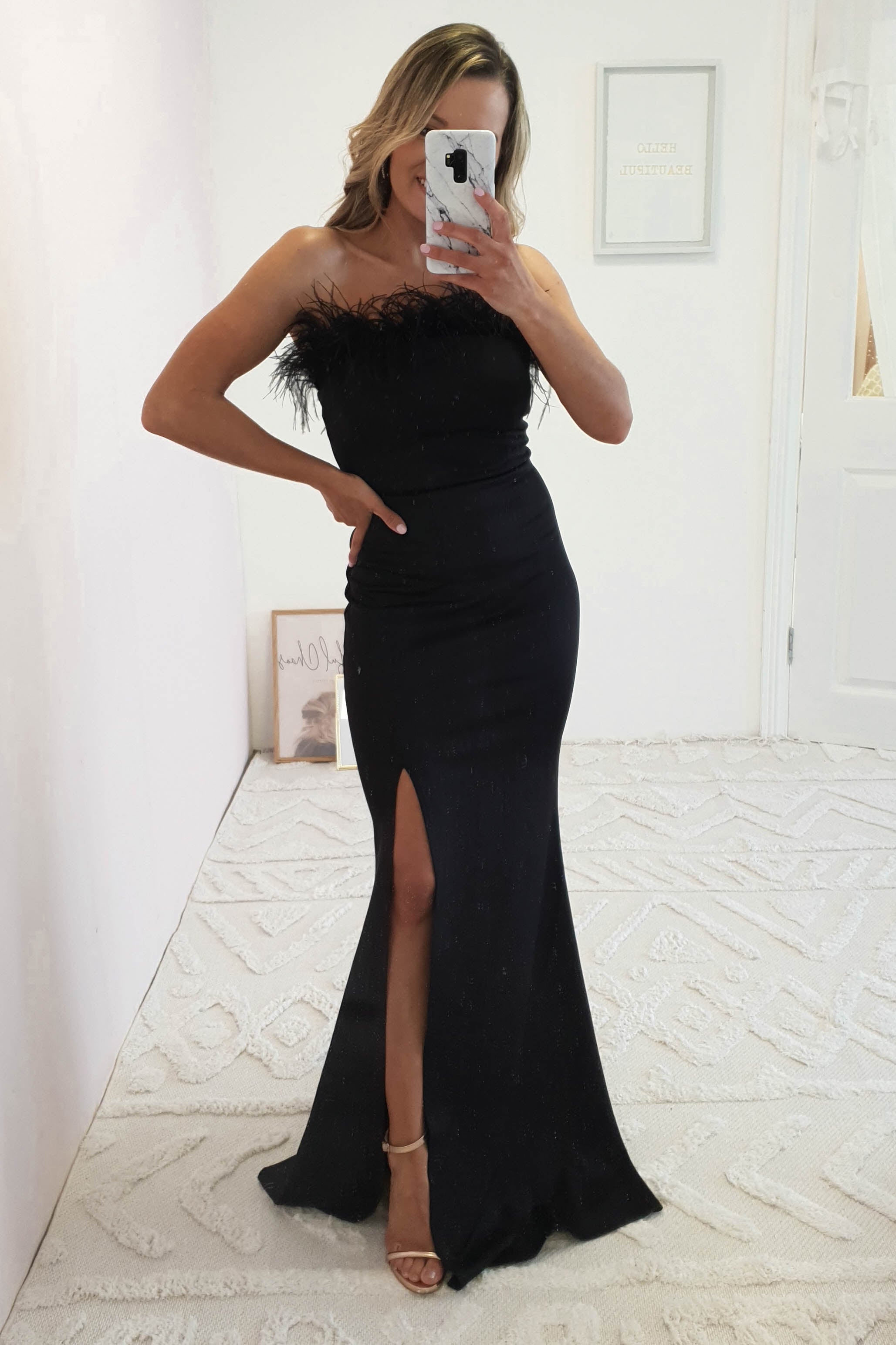 Nalani Feather Detail Gown | Black | Debs & Prom | Formal Gown | Oh Hello Clothing