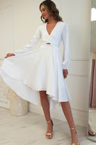 Nicola Satin Tie Front Midi Dress | White | Graduation | Bride To Be Hen Dress | Oh Hello Clothing