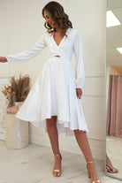 Nicola Satin Tie Front Midi Dress | White | Graduation | Bride To Be Hen Dress | Oh Hello Clothing