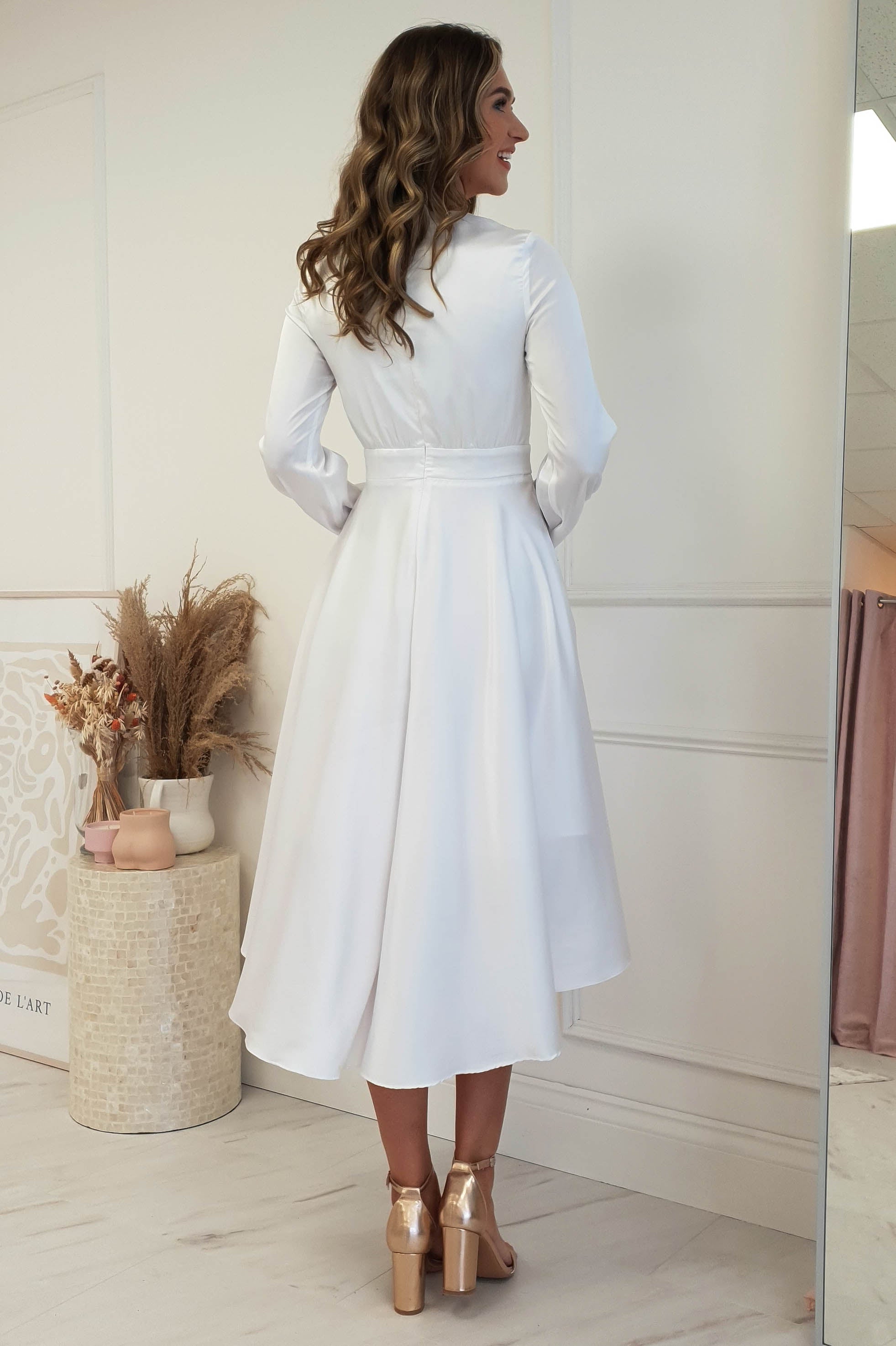 Nicola Satin Tie Front Midi Dress | White | Graduation | Bride To Be Hen Dress | Oh Hello Clothing