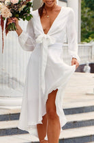 Nicola Satin Tie Front Midi Dress | White | Graduation | Bride To Be Hen Dress | Oh Hello Clothing