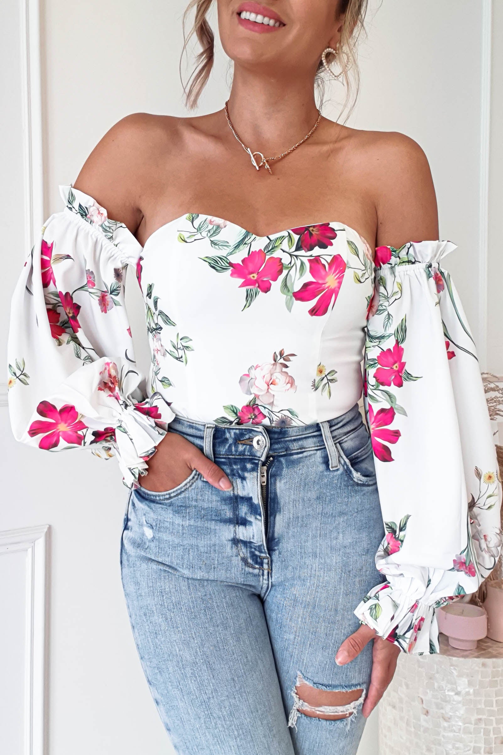 Shani Mixed Print Off-Shoulder Bodysuit | Oh Hello Clothing | Oh Hello Clothing