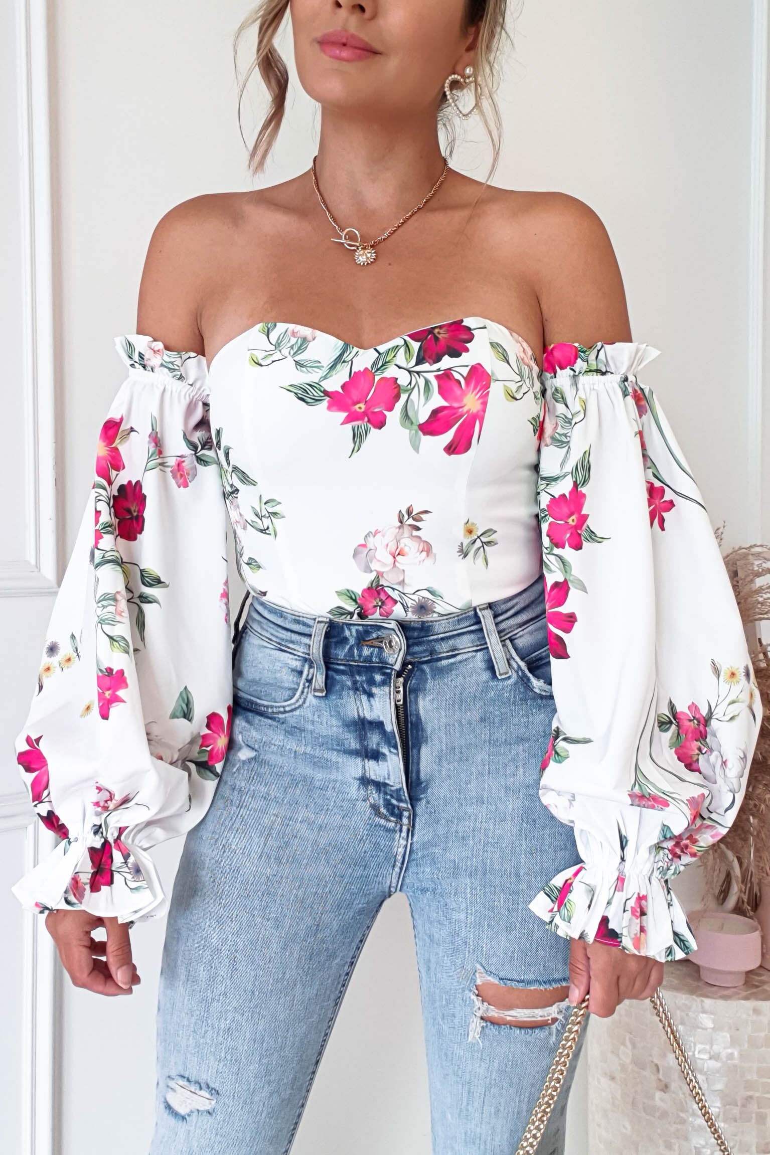 Shani Mixed Print Off-Shoulder Bodysuit | Oh Hello Clothing | Oh Hello Clothing