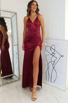 Simone Satin Gown | Burgundy | Debs & Prom | Formal Gown | Oh Hello Clothing