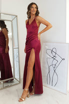 Simone Satin Gown | Burgundy | Debs & Prom | Formal Gown | Oh Hello Clothing