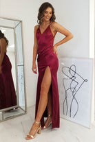 Simone Satin Gown | Burgundy | Debs & Prom | Formal Gown | Oh Hello Clothing